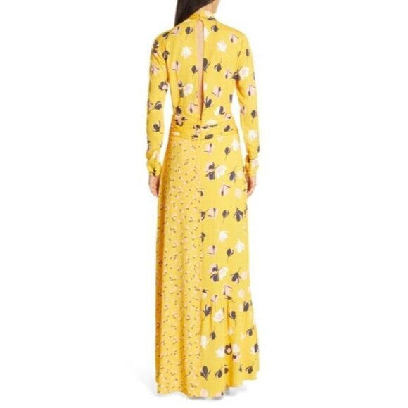 Self-Portrait Floral Print Twist Neck Long Sleeve Maxi Dress In Yellow $485 - Picture 4 of 14